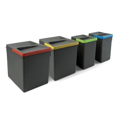 Afbeelding van Emuca Recyclingcontainer voor keukenlade Recycle met geurdicht dekse, H 266 mm (2 x 15 L + 2 x7 L), Plastic Antracietgrijs