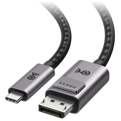 Afbeelding van Cable Matters Premium gevlochten 1,8 m USB C naar DisplayPort 1.4 kabel (USB kabel, DP kabel) Ondersteuning 8K 60 Hz in Grijs Thunderbolt 4 / compatibel