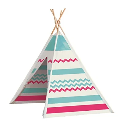 Afbeelding van John 7026293 77204 Tipi speeltent, wit/roze/turquoise/naturel