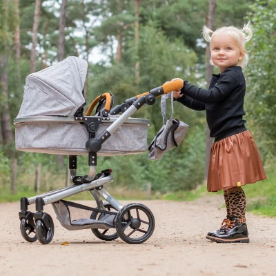 Afbeelding van Bandits and Angels Modern Angel 2in1 retro grijs poppenwagen wandelwagen en buggy 3 jaar zwenkwielen