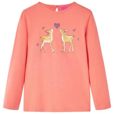 Afbeelding van Kindershirt met lange mouwen hertenprint 116 koraalkleurig