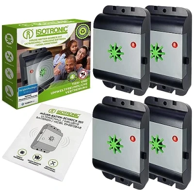 Afbeelding van ISOTRONIC Muizenafweer rattenverjager met ultrasoon geluid, testwinnaar, ongedierteverjager, elektronisch voor huis, kelder, tuin, muizen en ratten verdrijven zonder chemicaliën muizenval, set van