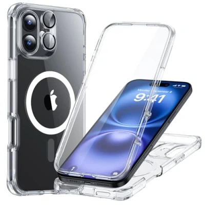 Afbeelding van ESR Armor Tough HaloLock Hoesje Geschikt voor Apple iPhone 16 Plus Compatibel met MagSafe Ingebouwde Screen Protector Kickstand Full Protect Camera Bescherming Transparant Zwart