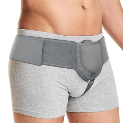 Afbeelding van VKWE Breukgordel voor mannen, flexibel instelbare liesbreuk, ondersteuning pijnverlichting, bandage links en rechts draagbaar, 92 120 cm heupomvang (zwart) (Grijs)