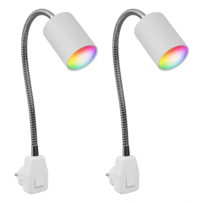 Afbeelding van ledscom.de 2 stuks GU10 fittinglamp WAIKA zwanenhals, schakelaar, wit incl. Smart Home RGBW LED