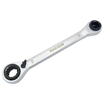 Afbeelding van DAKCOS 4 in 1 ratelsleutel 8x10 12x13mm dubbele ratelringsleutel CR V met mat chroom afwerking