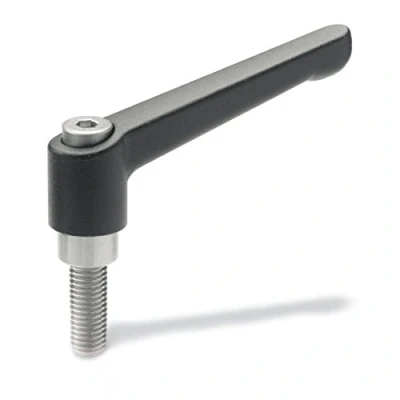 Afbeelding van Ganter Normelemente GN 300.1 45 M6 40 SW 1 verstelbare klemhendel met roestvrijstalen schroefdraad, structuurmat, zwart, draad: M6x40mm