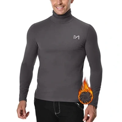 Afbeelding van MEETYOO Thermisch onderhemd voor heren, lange mouwen, wol, ski, thermoshirt, winter, reizen, T shirt, Grijs, S