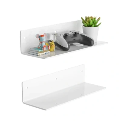 Afbeelding van Sezanrpt 30 cm wit acryl wandrekken set van 2 wandplanken voor planten, luidsprekers, camera, toiletartikelen, kruidenpotjes, koffie, kaarsen, schoenen stuks