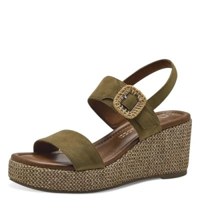 Afbeelding van Marco Tozzi Sandalen met plateauzool, Dames, Maat: 36, Fern green com Textiel