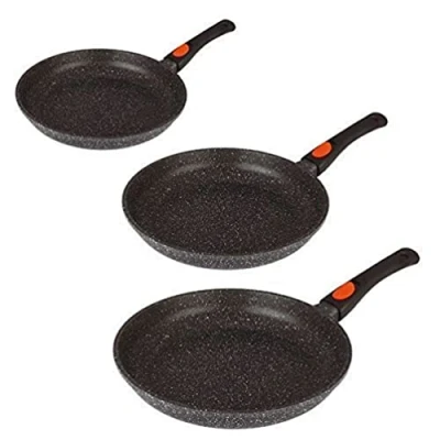 Afbeelding van Kamberg Set Van 3 Pannen Met 20/24/28 Cm Afneembare Handgreep Gegoten Aluminium Coating In Steen Look Voor Alle Warmtebronnen, Ook Inductie Pfoa Vrij, Aluminium, Grijs, 28 Cm,