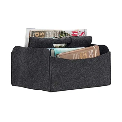 Afbeelding van Relaxdays lectuurmand vilt, met 2 vakken, handvat, opvouwbaar, HxBxD 22 x 32 29 cm, mand, vilten lectuurbak, antraciet