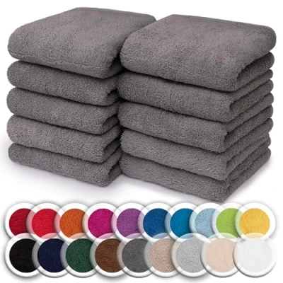 Afbeelding van NatureMark Set van 10 washandjes 100% katoen badstof afmetingen 30 x cm handdoeken in verpakking stuks, kleur: antracietgrijs