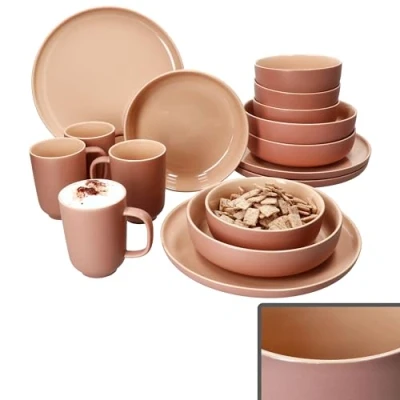 Afbeelding van Ritzenhoff &amp; Breker Jasper Poeder 16 delig combiservies voor 4 personen, aardewerk serviesset met elk x koffiekopjes 250 ml, kommen 360 soepborden en platte borden, ontbijt, lunch koffie