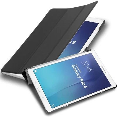 Afbeelding van Cadorabo Tablet Hoesje geschikt voor Samsung Galaxy Tab E (9.6 inch) in SATIJN ZWART Ultra dun beschermend geval ZONDER automatische Wake Up en Stand functie Book Case Cover Etui