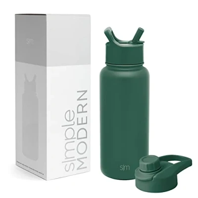 Afbeelding van Simple Modern Waterfles met rietje en Chug deksel, vacuüm geïsoleerde roestvrijstalen metalen thermosflessen Herbruikbare lekvrije BPA vrije fles voor sport Summit Collection 947 ml, Glamping