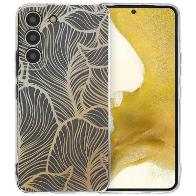 Afbeelding van Samsung Galaxy S22 Hoesje Siliconen en TPU (zacht) iMoshion Softcase/Backcover Golden Leaves Transparant Telefoonhoesje