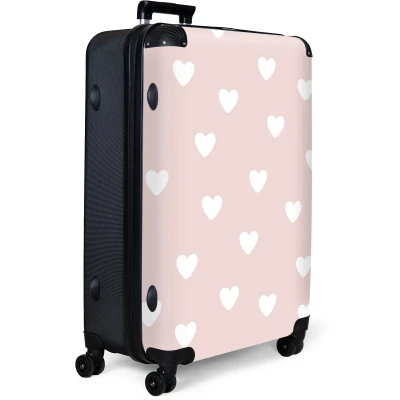 Afbeelding van NoBoringSuitcases.com® Koffer groot Reiskoffer lichtgewicht Patroon Hartje Meisjes Roze Rolkoffer met 4 wielen Grote trolley XL 98 liter bagage