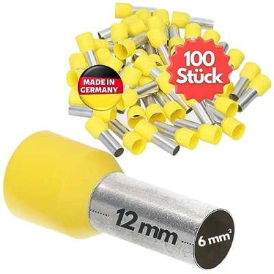 Afbeelding van 100 stuks Kalitec AE612GE adereindhulzen geïsoleerd 6,0 mm² 12 mm lang geel I Made in Germany Industriële kwaliteit