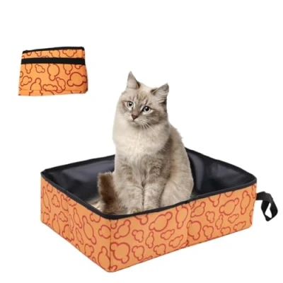 Afbeelding van Kattentoilet, draagbaar, opvouwbaar, voor op reis, waterdicht, ademend, katten, auto, reizen, camping, groot (oranje)
