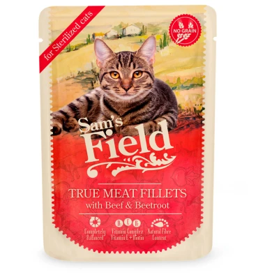 Afbeelding van Sam&#039;s Field Cat Maaltijdzakjes Sterilized True Meat Filets Kattenvoer Kip Rundvlees Rode Biet 85 g