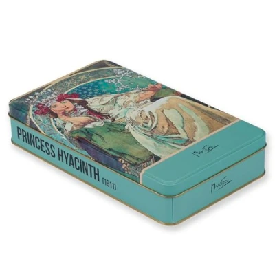 Afbeelding van NOTIQUE Metalen doos met deksel, nostalgische art doos, koekjesdoos, voorraaddoos voor kleine voorwerpen collectie Herbarium (Alfons Mucha Princessin Hyacint)