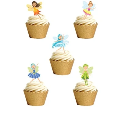 Afbeelding van Top That Set van 12 stand up premium eetbaar waferpapier zoete fairies fee taarttopper verjaardagsfeest