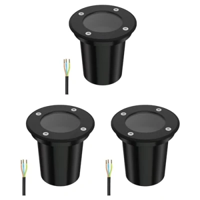 Afbeelding van ledscom.de 3 st. grondinbouwlamp BOLI voor buiten, IP67, zwart, rond, 108mm Ø, 1x GU10 max. 15W