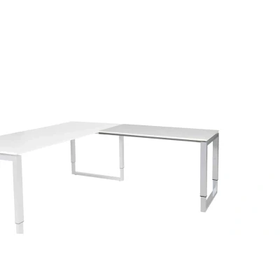 Afbeelding van Domino Plus aanbouwtafel, hoogte instelbaar (62 85cm) met 120x60cm &#039;zwevend&#039; krijtwit 25mm blad en aluminium (RAL9006) O poot frame