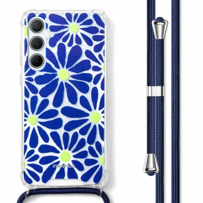 Afbeelding van Samsung Galaxy A55 Hoesje Kunststof iMoshion Softcase/Koordhoesje/Backcover Cobalt Blue Flowers Connect Telefoonhoesje