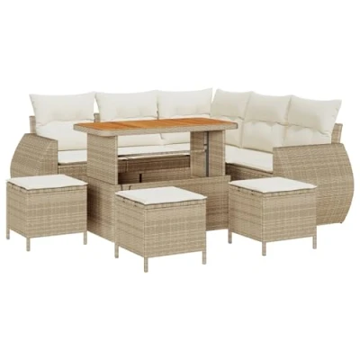 Afbeelding van vidaXL 9 delige tuinset met kussens in beige poly rattan en acacia