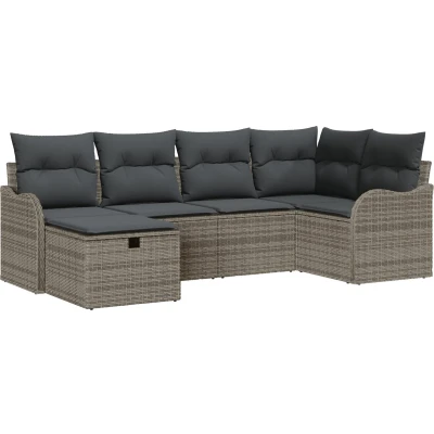 Afbeelding van vidaXL 6 delige Tuin Sofa Set met Kussens Grijs Poly Riet