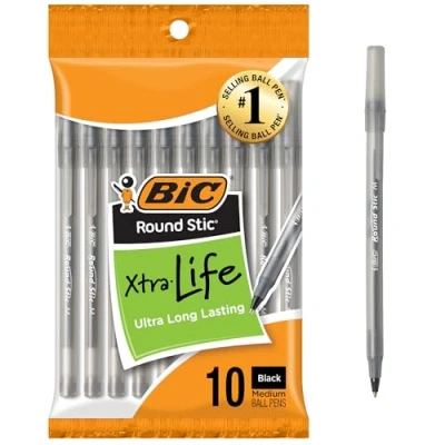 Afbeelding van Bic Round Stick Medium Balpennen 10/Pkg Zwart
