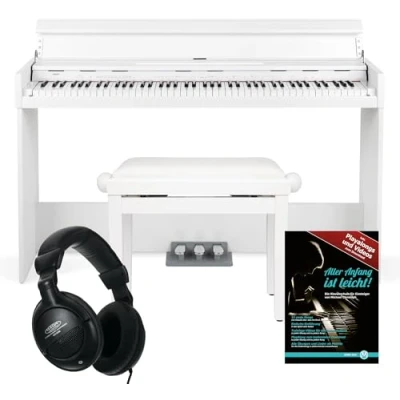 Afbeelding van Funkey DP 1088 WM Digitale piano set Slank toetsenbord met 88 toetsen en snelheidsgevoelig Incl. pianobank hoofdtelefoon 20 geluiden inclusief pedaaleenheid Wit mat