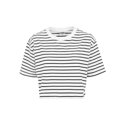 Afbeelding van Urban Classics Ladies Short Striped Oversized TEE Tshirt print, Dames, Maat: XS, White/black