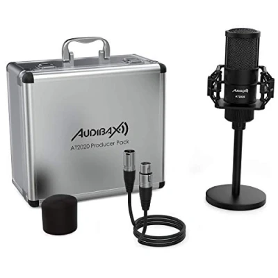 Afbeelding van Audibax AT2020 Studio condesandor microfoon, incl. XLR kabel, tafel en kroonluchterhouder, windscherm aktetas, frequentiebereik 50 Hz/20 KHz, microfoon met cardioïde polar patroon