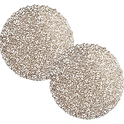 Afbeelding van Set van 2x stuks ronde gedecoreerde Placemats metallic koper look diameter 38 cm
