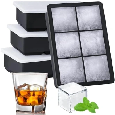 Afbeelding van Lesipee Grote siliconen ijsblokjeshouder, 4 stuks, ijsblokjeshouder met deksel, ijsblokjesvorm van siliconen, BPA vrij, ijsblokjesmaker, 5 cm, ijsblokjesbakje voor bier, cocktails, whisky