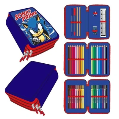 Afbeelding van Driedubbele Pennenzak Sonic Blauw 12,5 x 6,5 19,5 cm