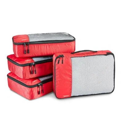 Afbeelding van Amazon Basics Inpakkubussen, ritssluiting, M (4 delige set), rood