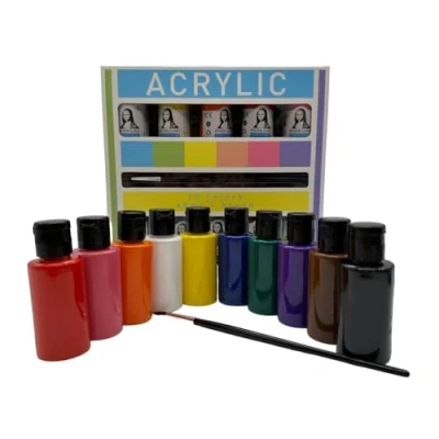 Afbeelding van Acrylverfset. 10 kleuren elk 36 ml. Sterk gepigmenteerde en dekkende verf voor canvas, gips, hout, steen, papier, metaal enz. Multifunctionele (10 x ml met penseel)