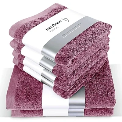 Afbeelding van herzbach home luxe handdoekenset premium kwaliteit 100% katoen 4 handdoeken 50x100 cm 2 douchelakens 70 x 140 (malve)
