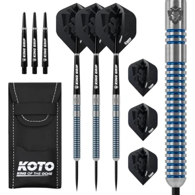 Afbeelding van KOTO Sting Blue Electro 90% Tungsten Darts, 22 Gram Steeltip Dartpijlen Van Wolfraam, Professionele Stalen Punt DartSet Met 3 Pijlen en 6 Shafts, Dart Wallet
