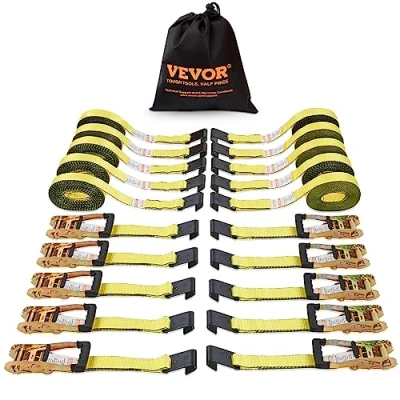 Afbeelding van VEVOR Set van 10 spanbanden, 0,05 x 9 m, sjorbanden, 4536 kg, polyester riem, koolstofstaal, haken, bevestigingsriem, ratelspanriem, ideaal voor motorfietsen, fietsen, kajaks, UTV, boten ATV