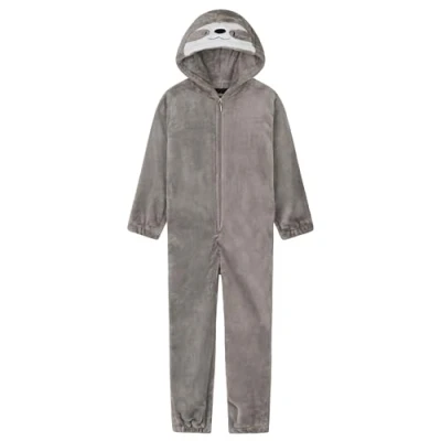Afbeelding van CityComfort Onesies voor meisjes en jongens, fleece dierenonesie kinderen (grijs luiaard, 9 10 jaar)