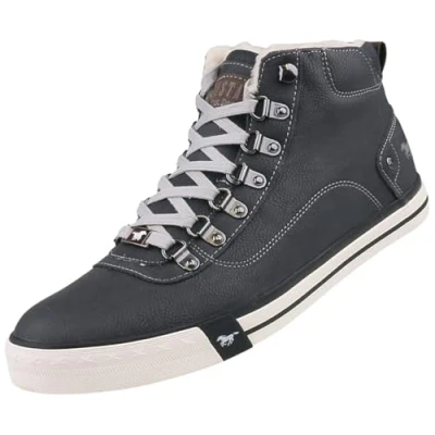 Afbeelding van Mustang Sneakers hoog, Heren, Maat: 44, Black Imitatieleer/ textiel