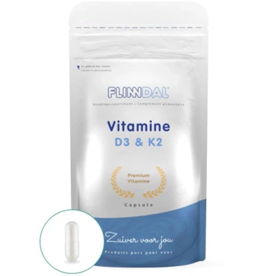 Afbeelding van vitamine D3 &amp; K2 90 Capsules 62,5 mcg (2500 IE) en 120 Combinatie om botten gezond te houden Flinndal