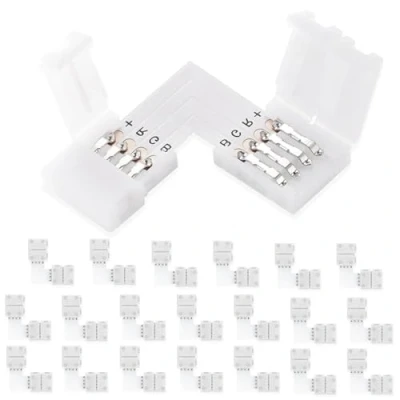 Afbeelding van UBRAVE LED Strip Connector, 20 stuks 4 Pin 10mm Light Conner 10 mm Stripe connector adapter, voor 5050/3528 Multi color zonder solderen, L vorm