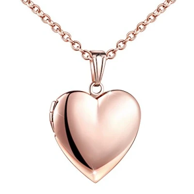 Afbeelding van MicLee Damesketting met hartvormige medaillonhanger, zilver, Roestvrij staal, geschenkdoosje en wenskaart, uitstekend cadeau voor een echtpaar, stelletje, moeder, dochter, staal