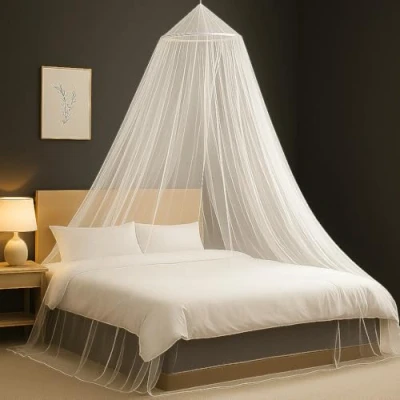 Afbeelding van klamboe, tweepersoonsbed, rond, muggennet, bed, fijnmazig mesh, wit muggennet voor reizen en thuis, 60 x 250 900 cm, tuin, balkon, camping